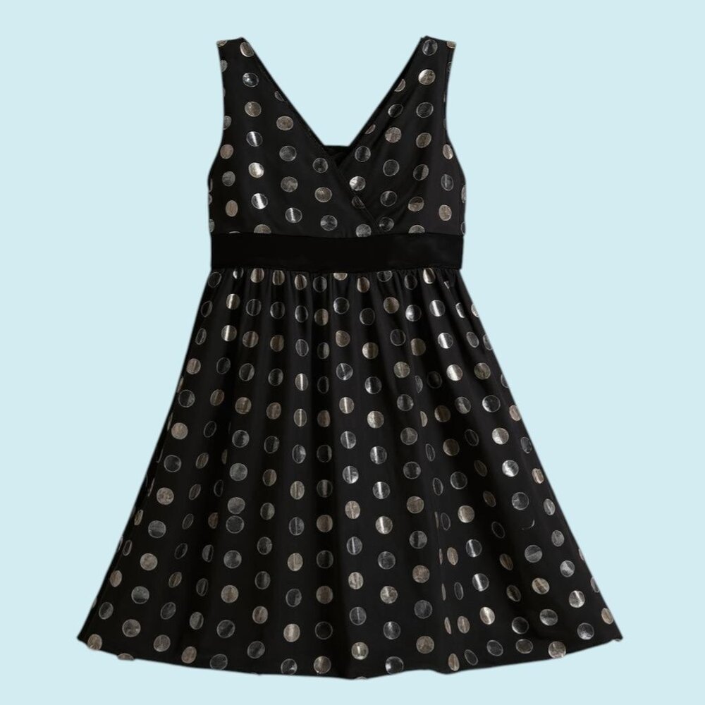 Weston Wear Dress Large Black & gold polka dots empire waist Homecoming $248 NWT